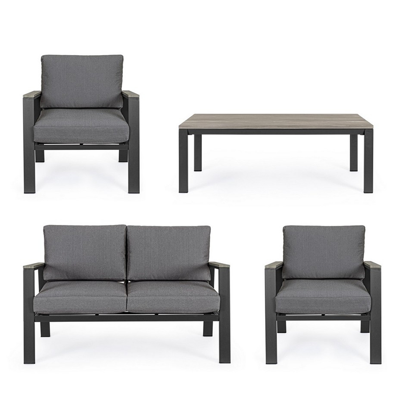 Salotto Belmar Grigio-antracite - Poltrona 73x75x84h, Divano 132x75x84h, Tavolo 110x57x40h
