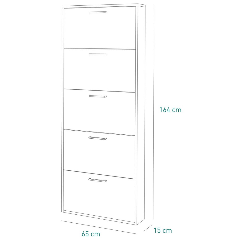 Scarpiera Slim Alta con 5 Ribalte - Fino a 15 Paia di Scarpe - Design Moderno - Dimensioni: 163.60x65.10x15.00 cm