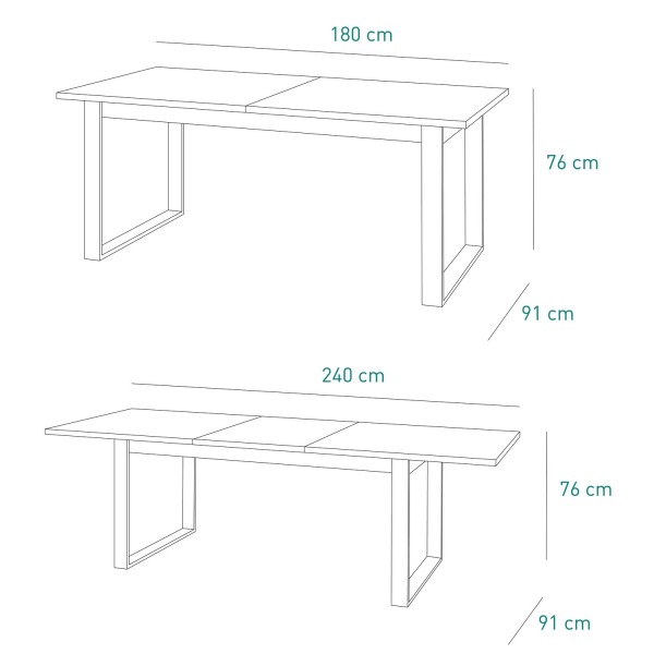 Tavolo allungabile in legno con gambe in ferro bianche, 180/240x91 cm