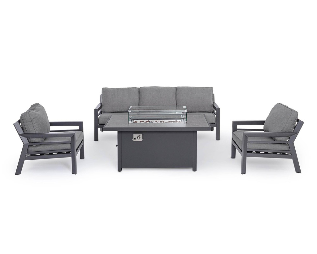 Set 4 Pz Salotto con Cuscino Hendrix Antracite in Alluminio, Acciaio, Vetro e Poliestere