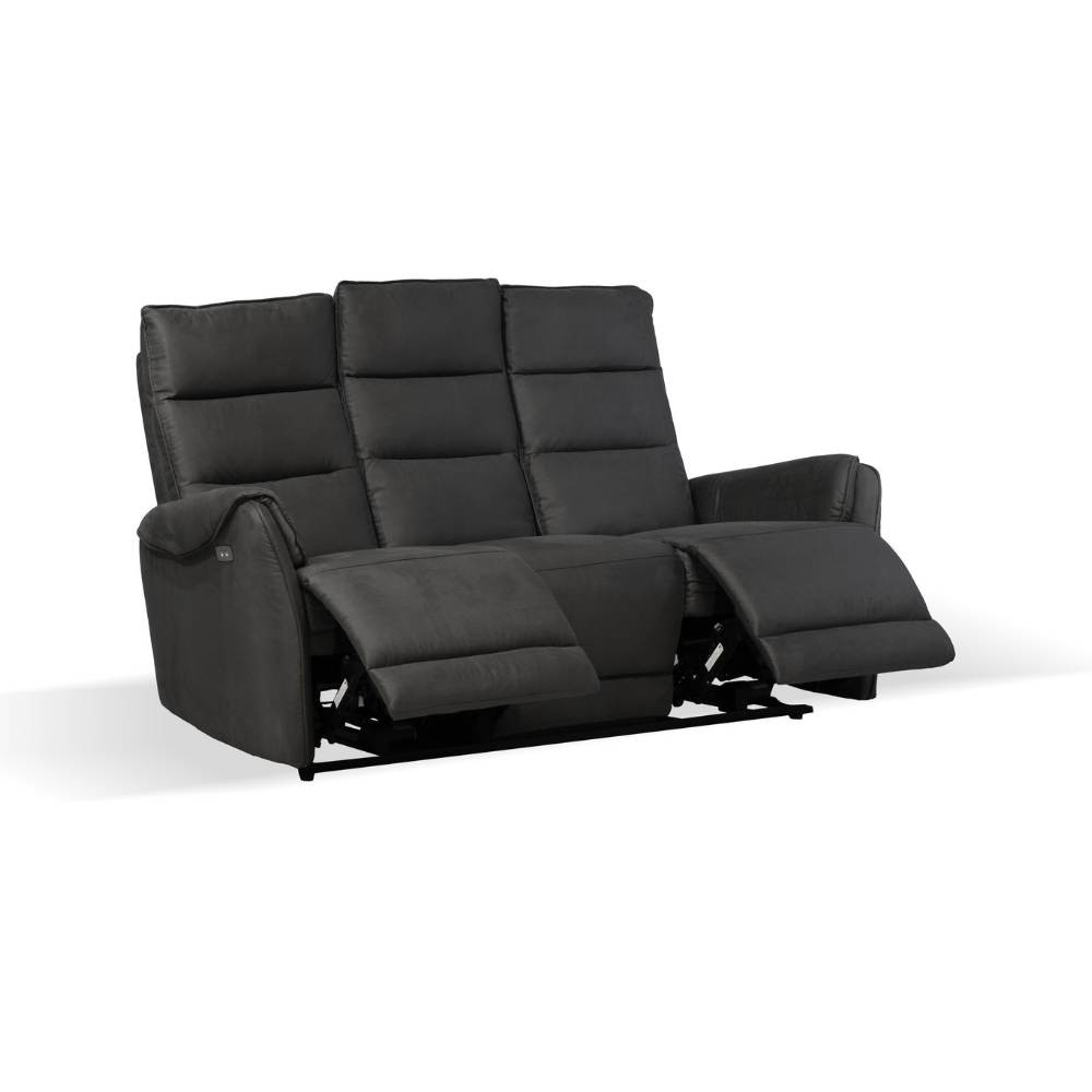 Divano 3 posti Thun 2 recliner elettrici effetto nabuk grigio H109xL187xP98