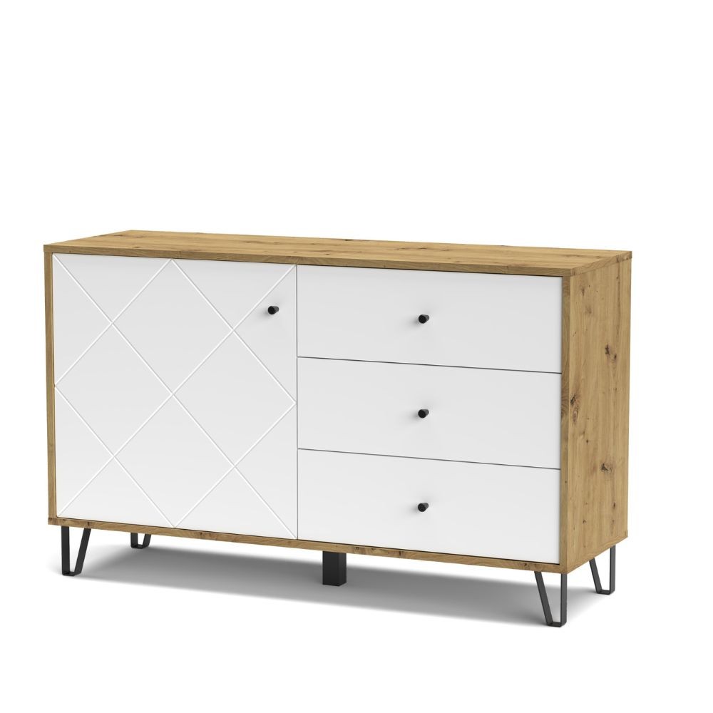 Credenza Bollo 5 con anta e 3 cassetti colore rovere e bianco H75.20xL123.40xP40