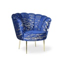 Poltrona Orel in velluto blu con fantasia oro Arya Gold 24 bordo blu e piedini oro H76xL70xP70