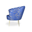 Poltrona Orel in velluto blu con fantasia oro Arya Gold 24 bordo blu e piedini oro H76xL70xP70