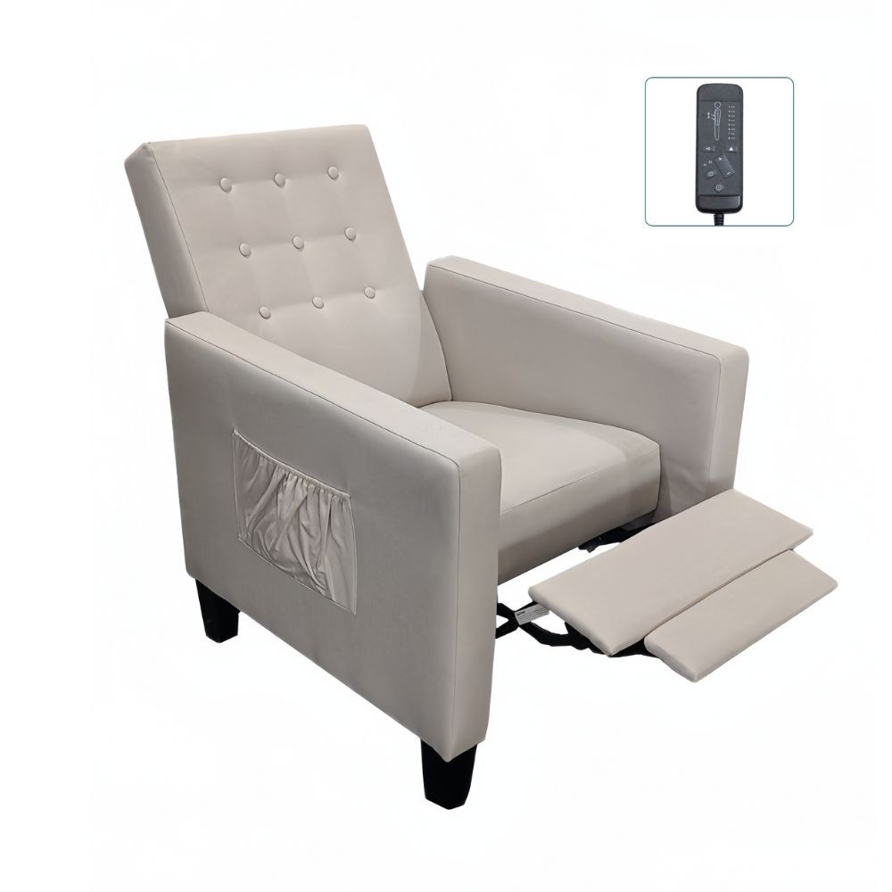 Poltrona Malea recliner 4 punti massaggianti in tessuto beige H97xL69xP87