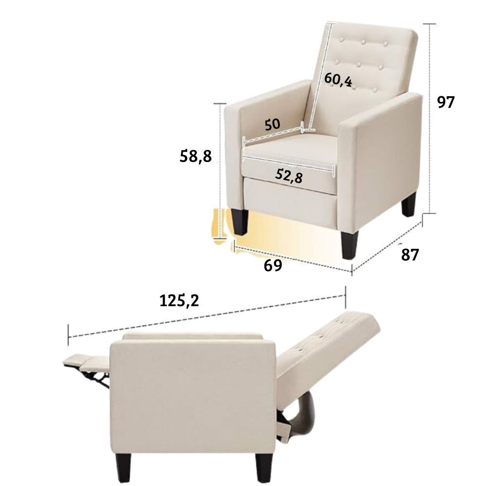 Poltrona Malea recliner 4 punti massaggianti in tessuto beige H97xL69xP87