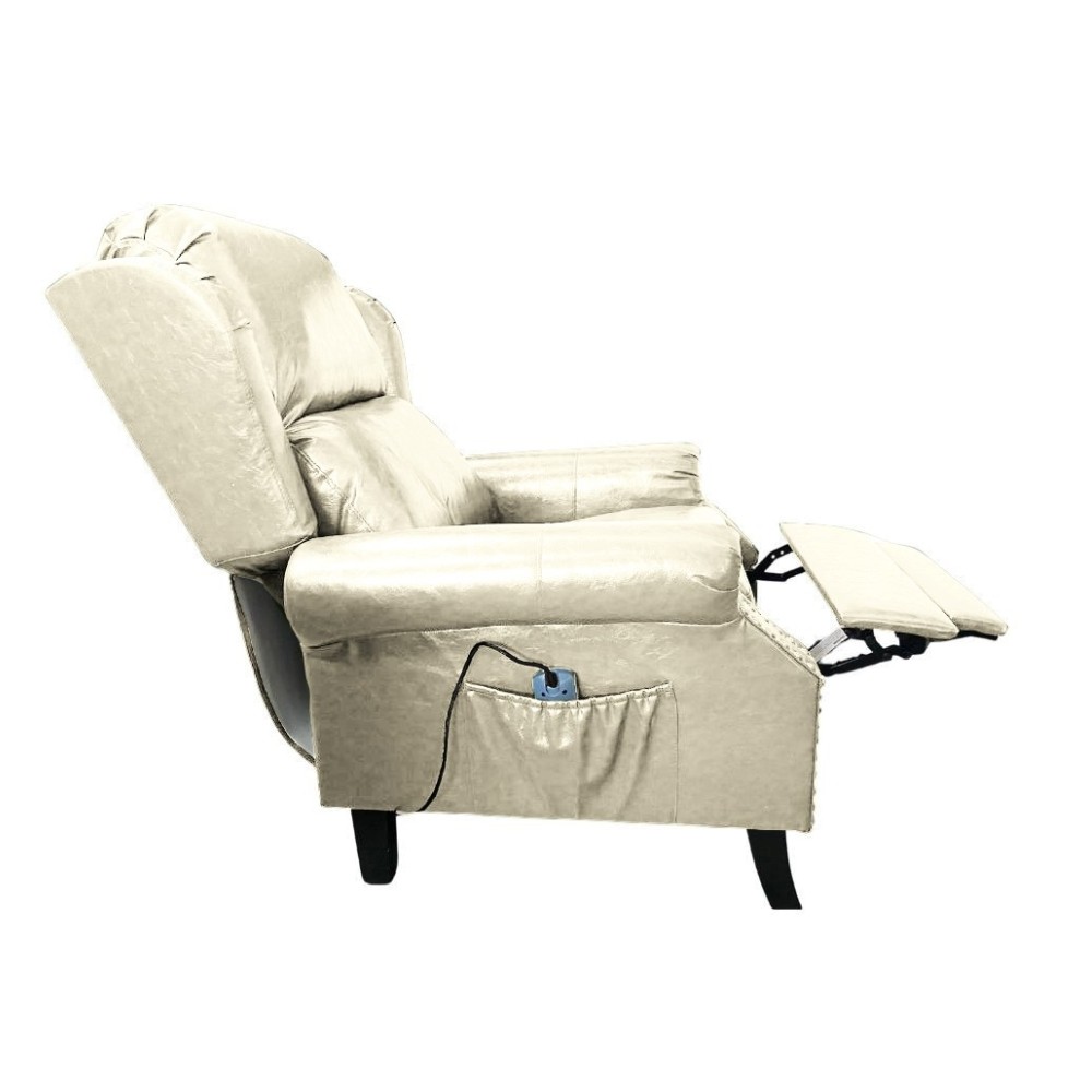 Poltrona Wing recliner 6 punti massaggianti in ecopelle colore beige H106xL91xP86
