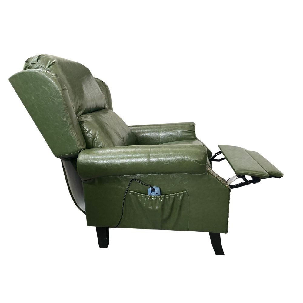 Poltrona Wing recliner 6 punti massaggianti in ecopelle colore verde H106xL91xP86