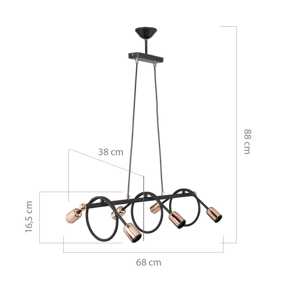 Lampada da soffitto Derbent MDL3938 in metallo nero con sei porta lampade H88xL68