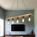 Lampada da soffitto Lagun MDL4854 in legno e corda iuta con 5 portalampada neri H97xL100