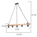 Lampada da soffitto Lagun MDL4854 in legno e corda iuta con 5 portalampada neri H97xL100