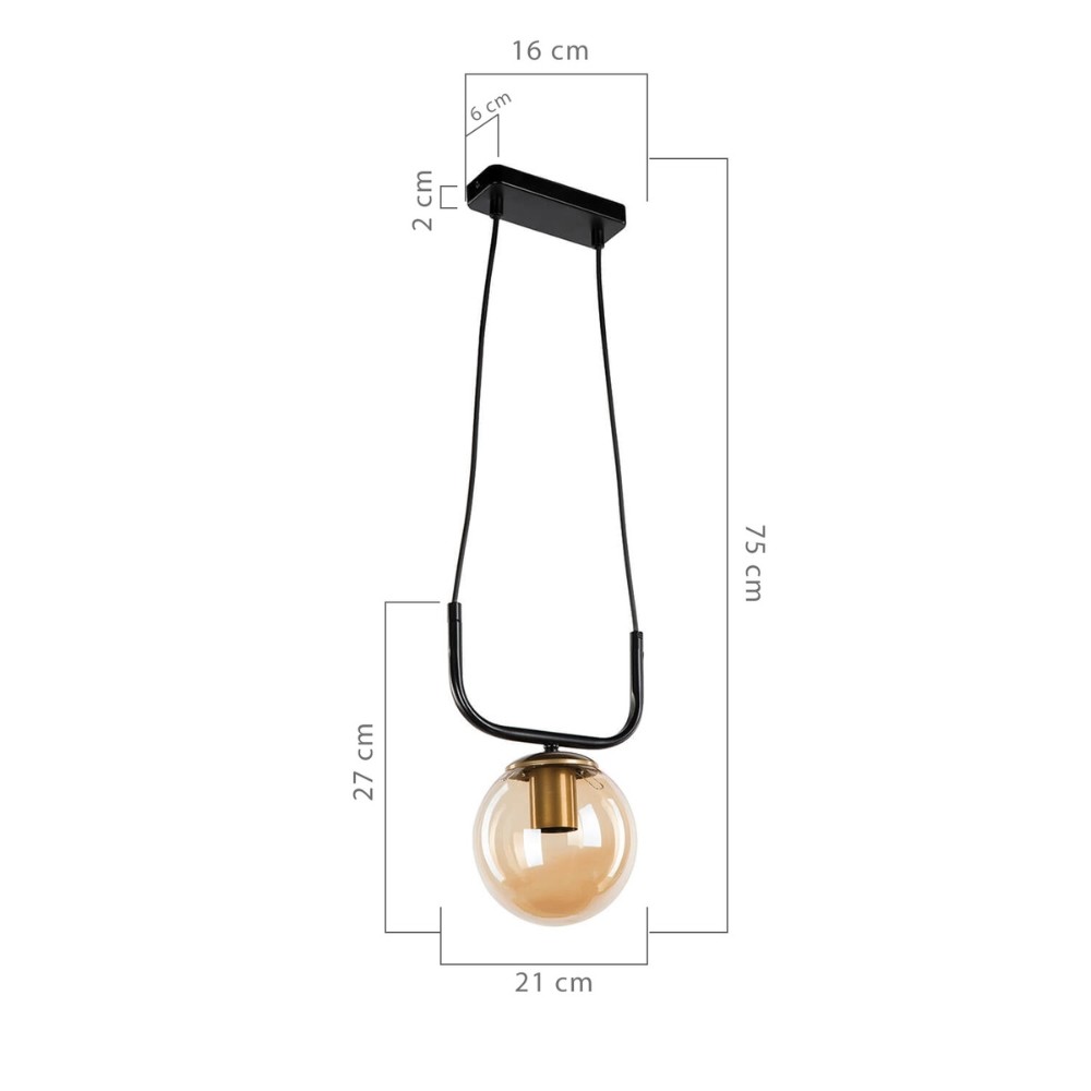 Lampada da soffitto Terena ASZ1422 in metallo nero con 1 portalampada H75xL21