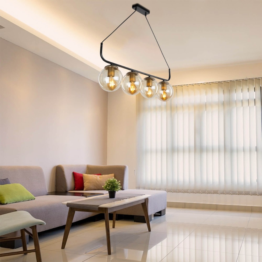 Lampada da soffitto Terena MDL4174 in metallo nero con 4 portalampada H67xL78