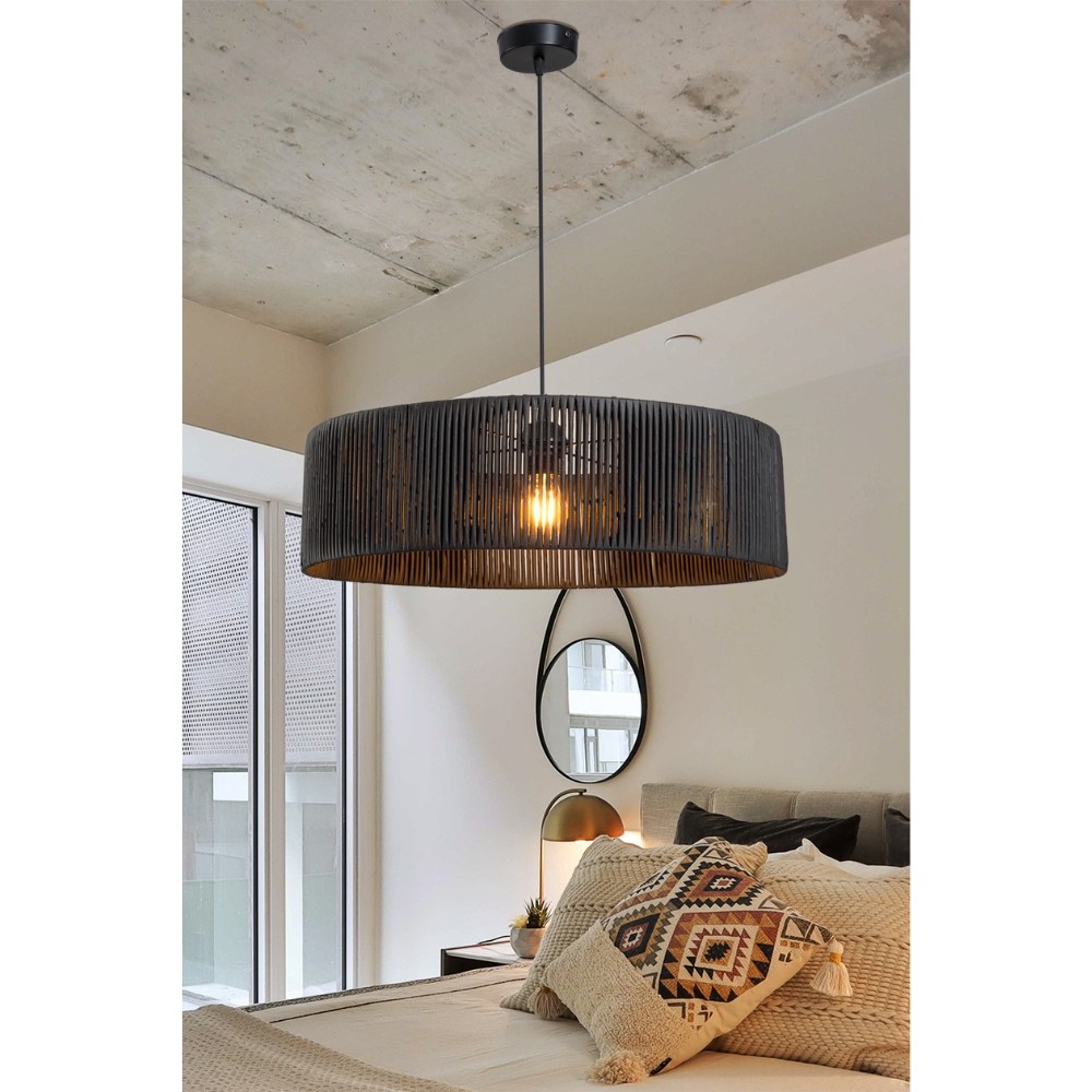 Lampada da soffitto Roya ASZ1749 in carta intrecciata rustica colore nero H66xL55