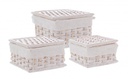 4x Set di oggetti homely qu bianco 17x17x8h, 20x20x10.5, 23x23x13h