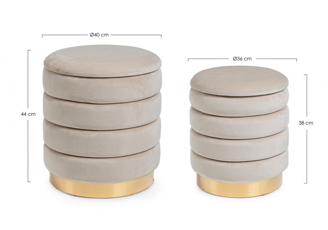 Pouf contenitore darina beige D.36x38h, D.40x44h