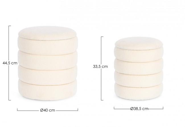 Pouf bianco boucle D.33.5x38.5h e D.40x44.5h