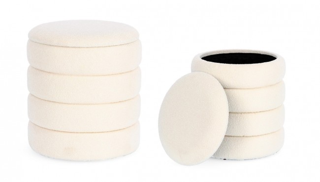 Pouf bianco boucle D.33.5x38.5h e D.40x44.5h