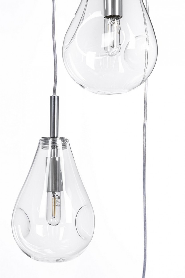 Lampadario 3 luci D.35x150h trasparente-argento