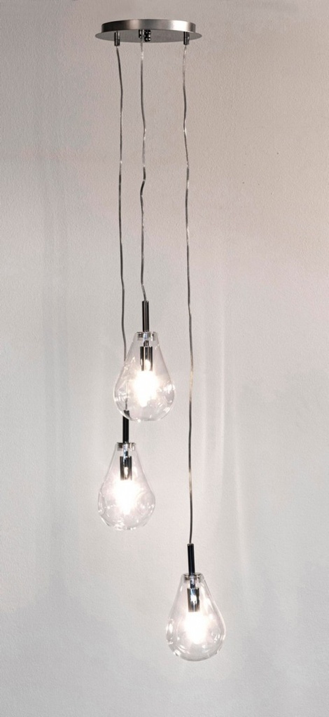 Lampadario 3 luci D.35x150h trasparente-argento