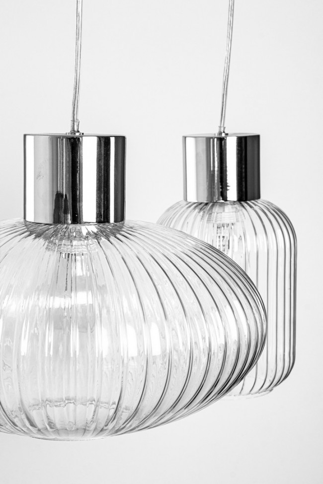 Lampadario 3 luci trasparente 85x30x120h
