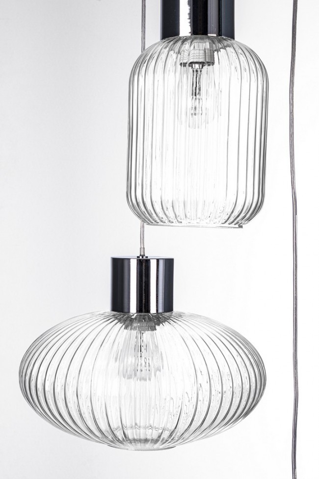 Lampadario 3 luci trasparente-argento D.40x150h