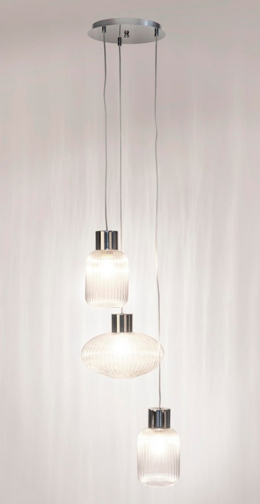 Lampadario 3 luci trasparente-argento D.40x150h