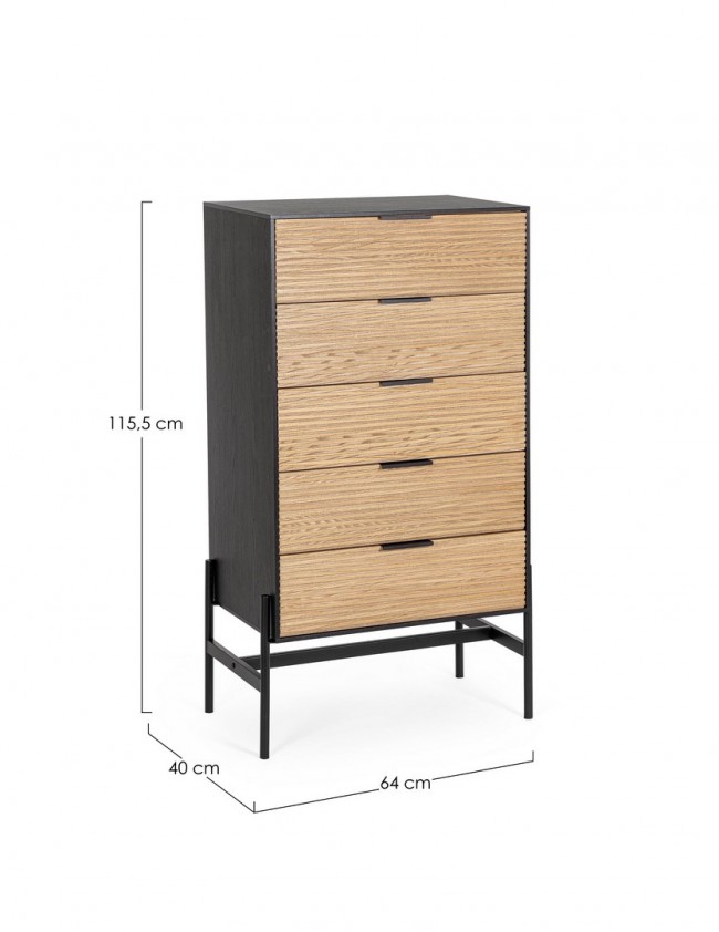 Cassettiera nera e naturale 64x40x115,5