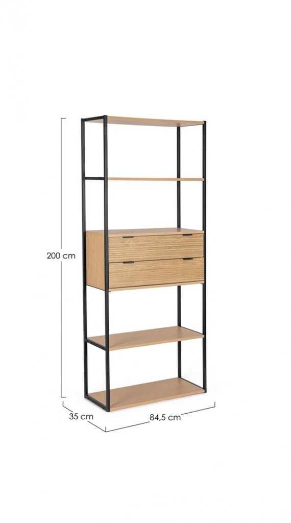 Libreria nera e naturale 84,5x35x200 cm
