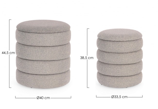 Pouf in bouclé D.33.5x38.5h e D.40x44.5h