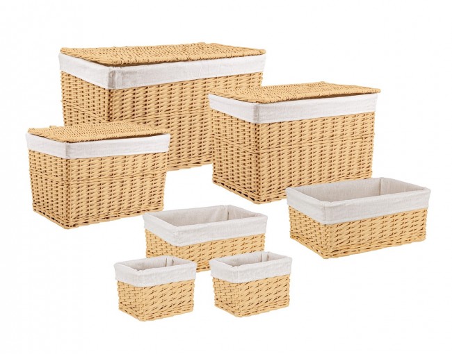 Set di contenitori beige 19x15x14h, 37x25x16h, 43x31x18h, 50x33x34h, 60x39x39h, 72x45x44h