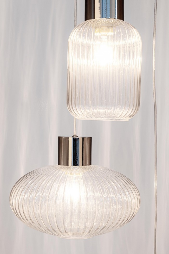 Lampadario 3 luci trasparente-argento D.40x150h