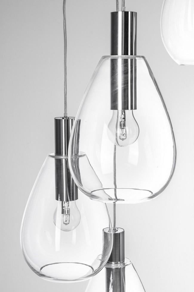 Lampadario 5 luci trasparente argento D.48x180h