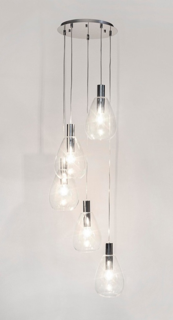 Lampadario 5 luci trasparente argento D.48x180h