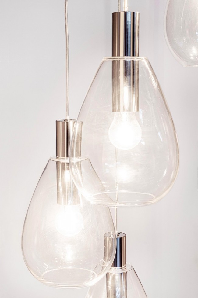 Lampadario 5 luci trasparente argento D.48x180h