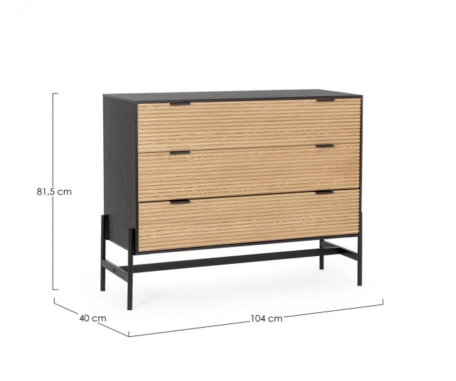 Cassettiera nera e naturale 104x40x81,5
