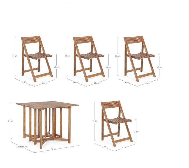 Set tavolo e 4 sedie 44x46x77 in legno