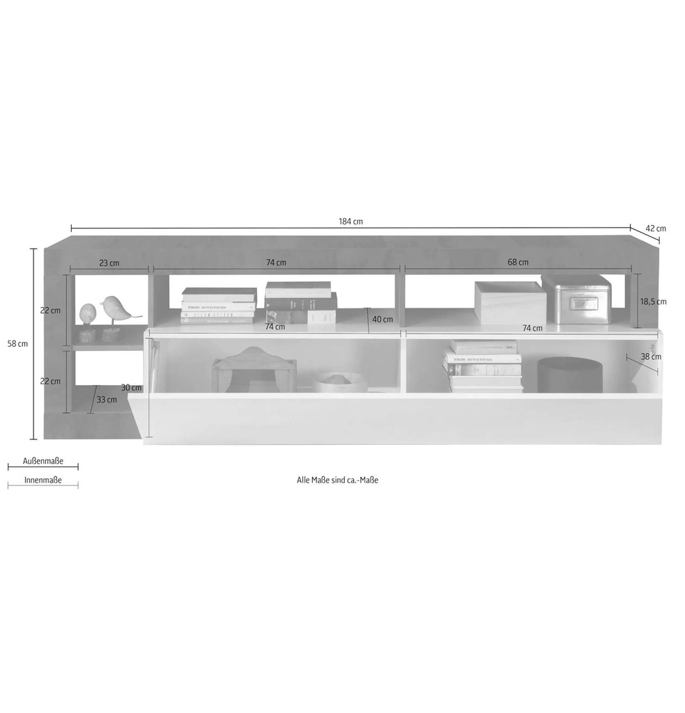 Porta TV bianco lucido 184x42x58