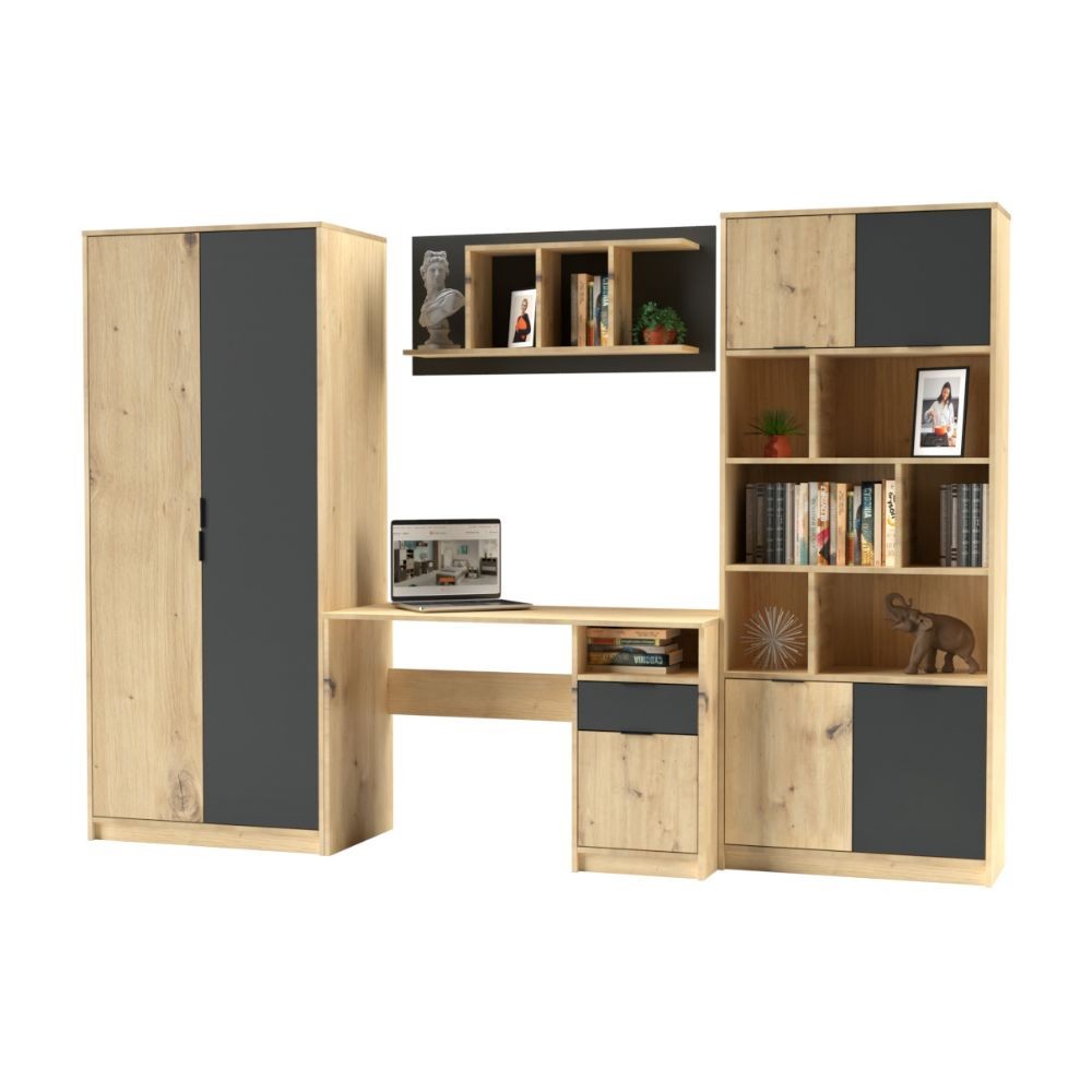 Parete attrezzata rovere e antracite 83x194x50,6