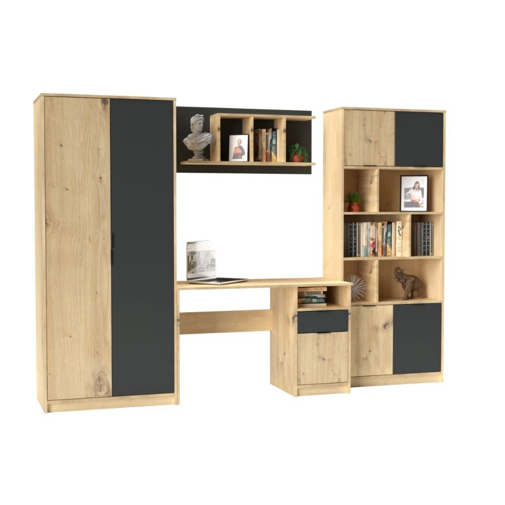 Parete attrezzata rovere e antracite 83x194x50,6