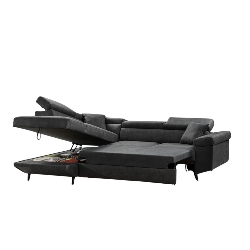 Divano letto angolare 297x206x77 cm grigio scuro