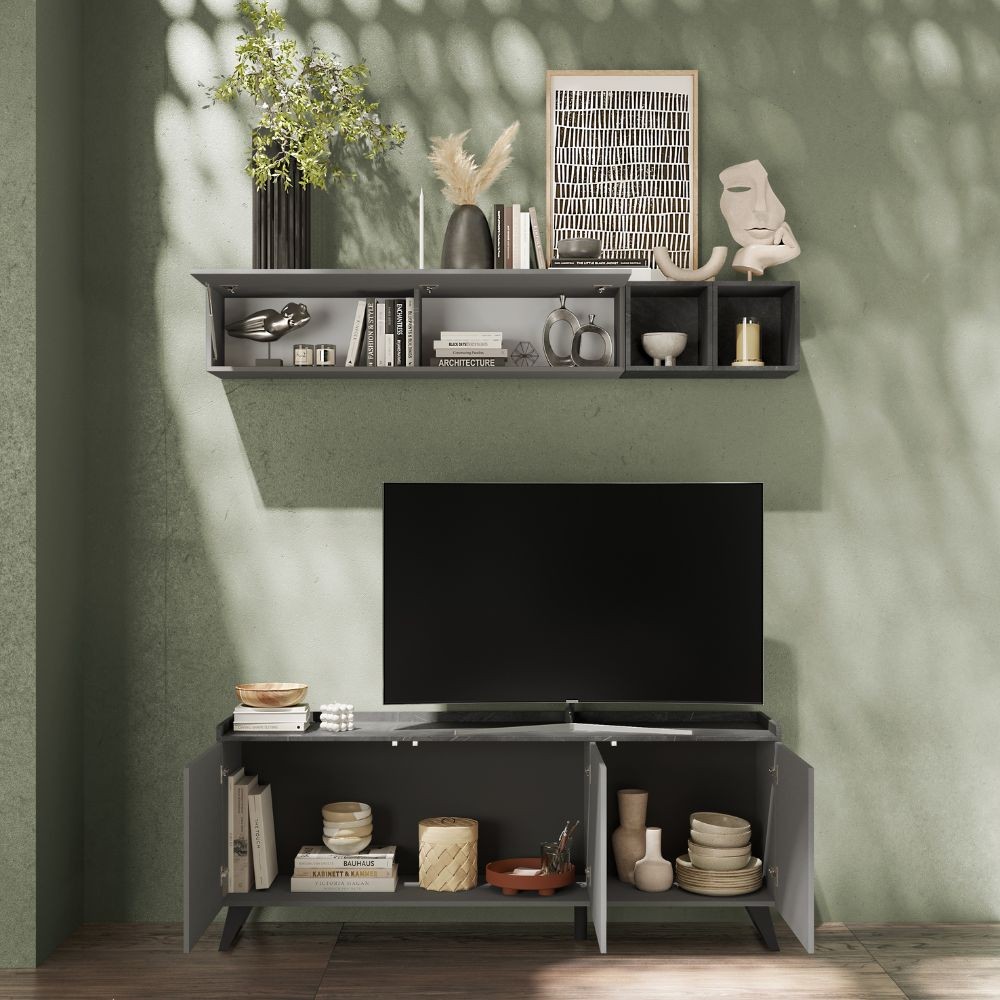Porta tv ardesia e piombo 72x181x42