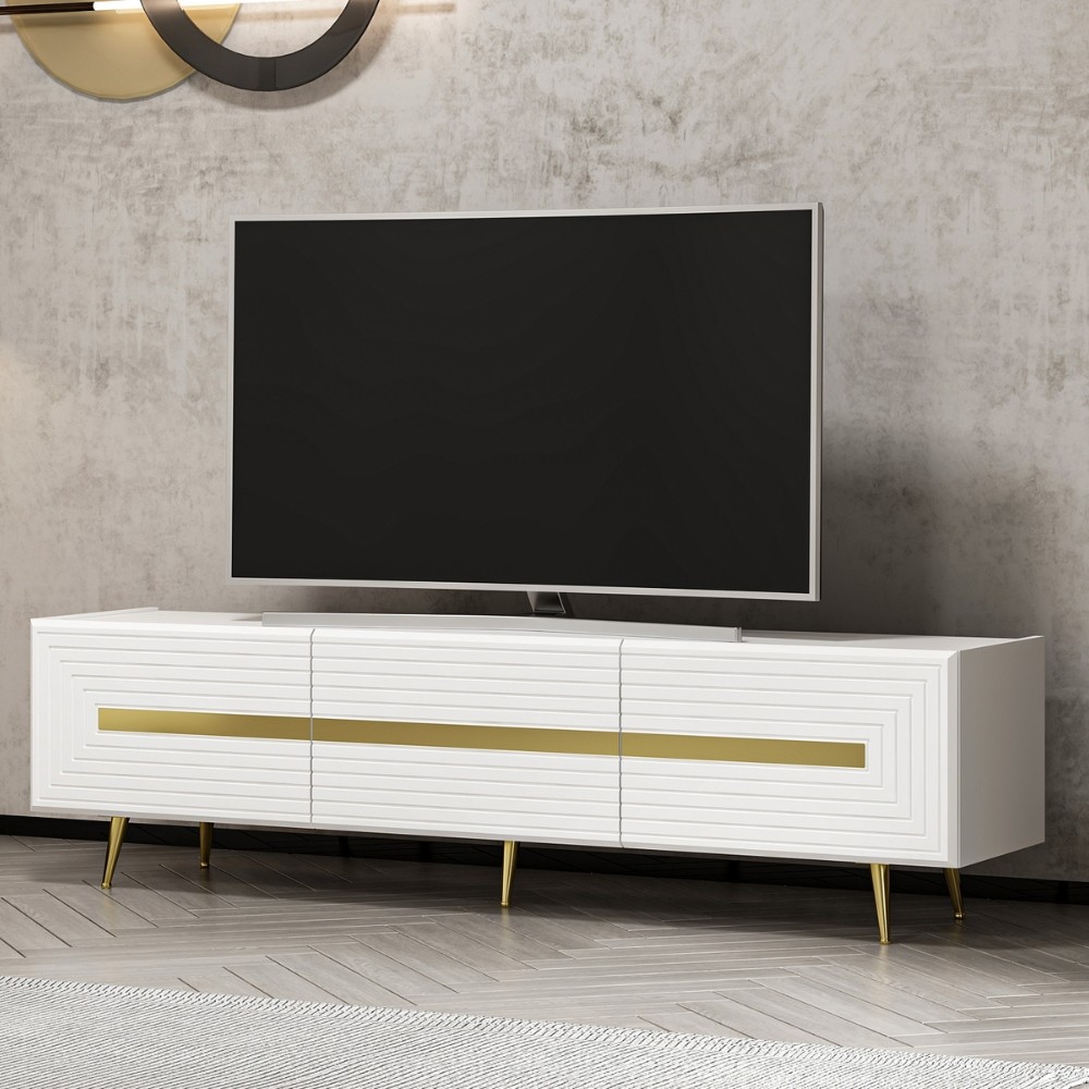 Base porta tv bianca 180x42x50 cm con oro
