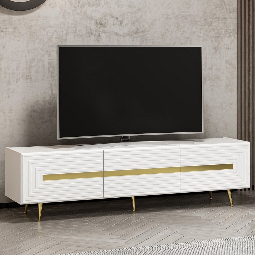 Base porta tv bianca 180x42x50 cm con oro