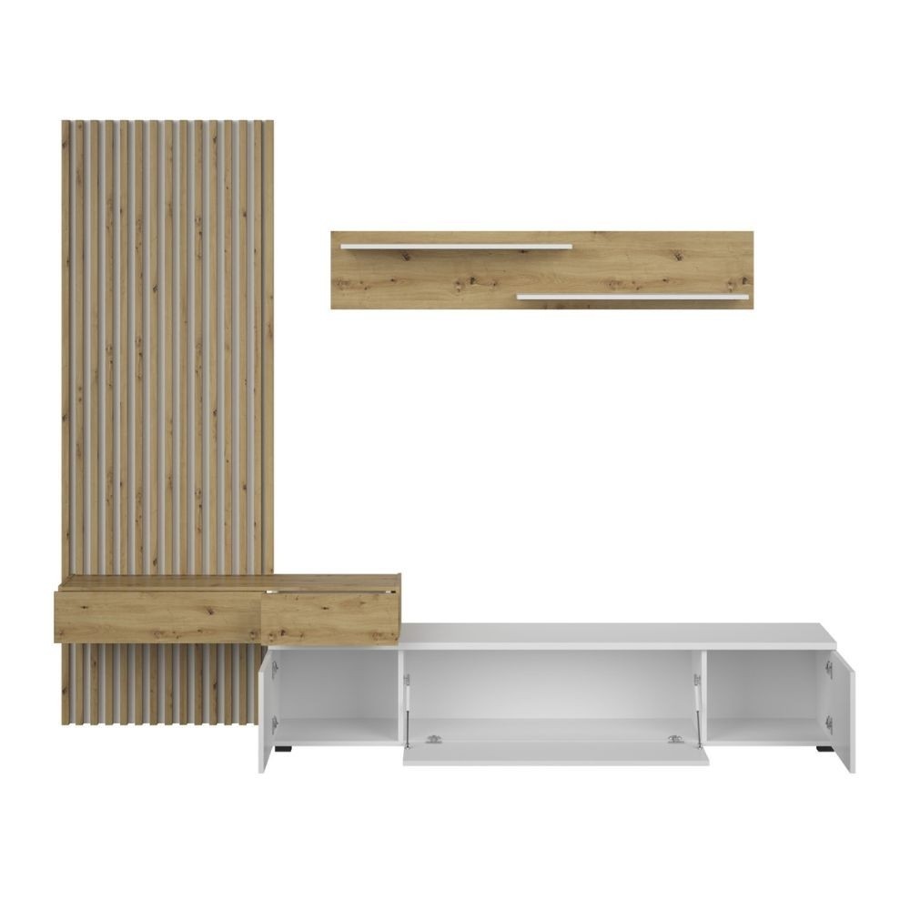 Parete attrezzata rovere e bianco 250x42x200H