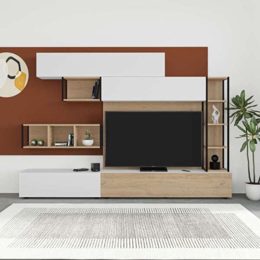 Parete attrezzata 260x40x33 cm bianco rovere