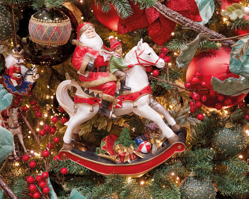 Babbo Natale con bambino su cavallo 29x11x34 cm