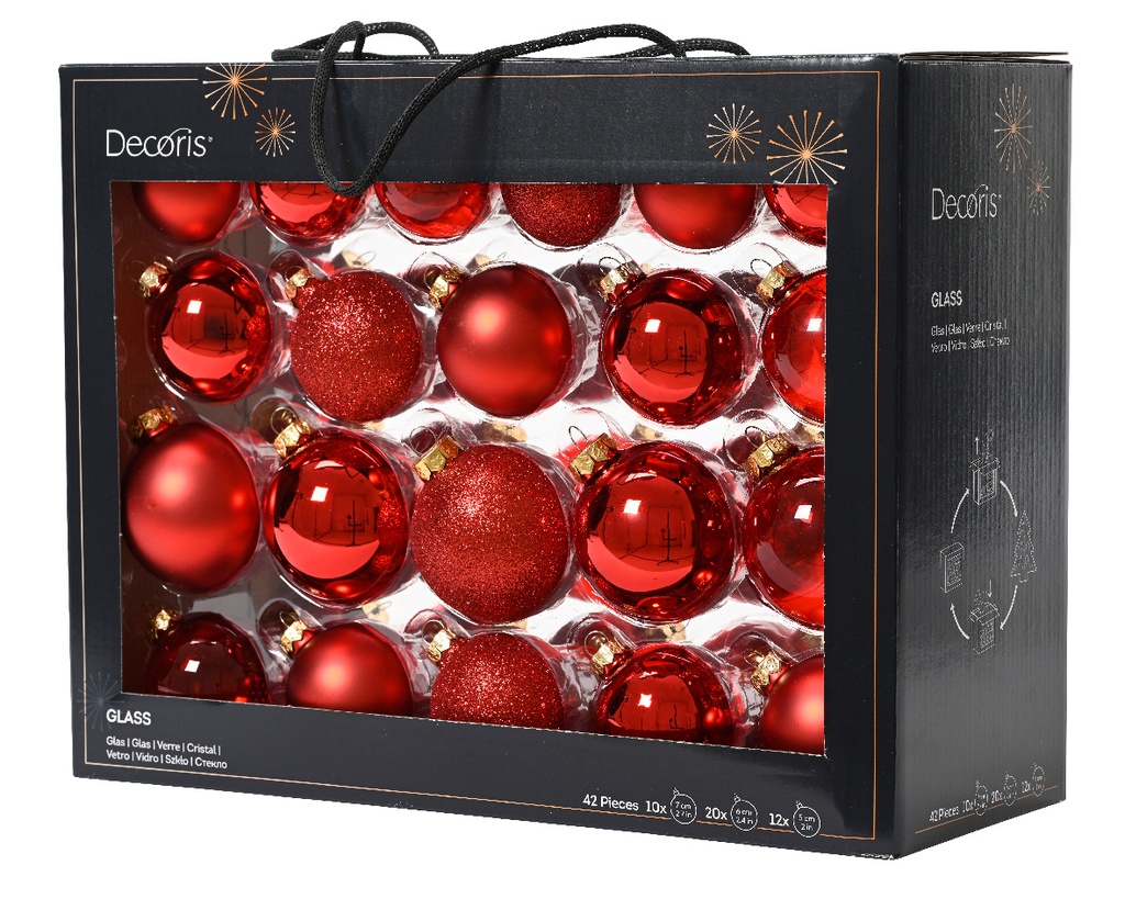 Palline di Natale rosse in vetro 42 pezzi
