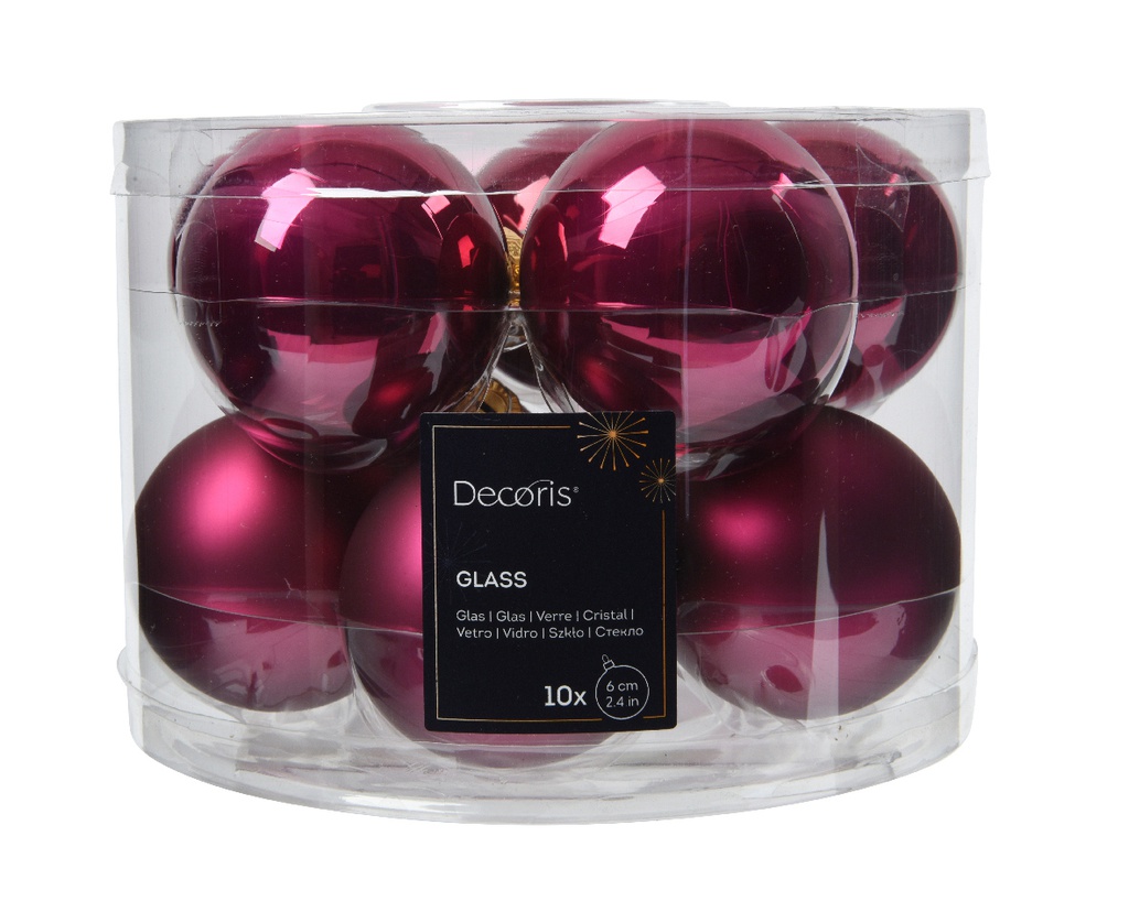 Set di 10 palline di Natale 6 cm rosso vino