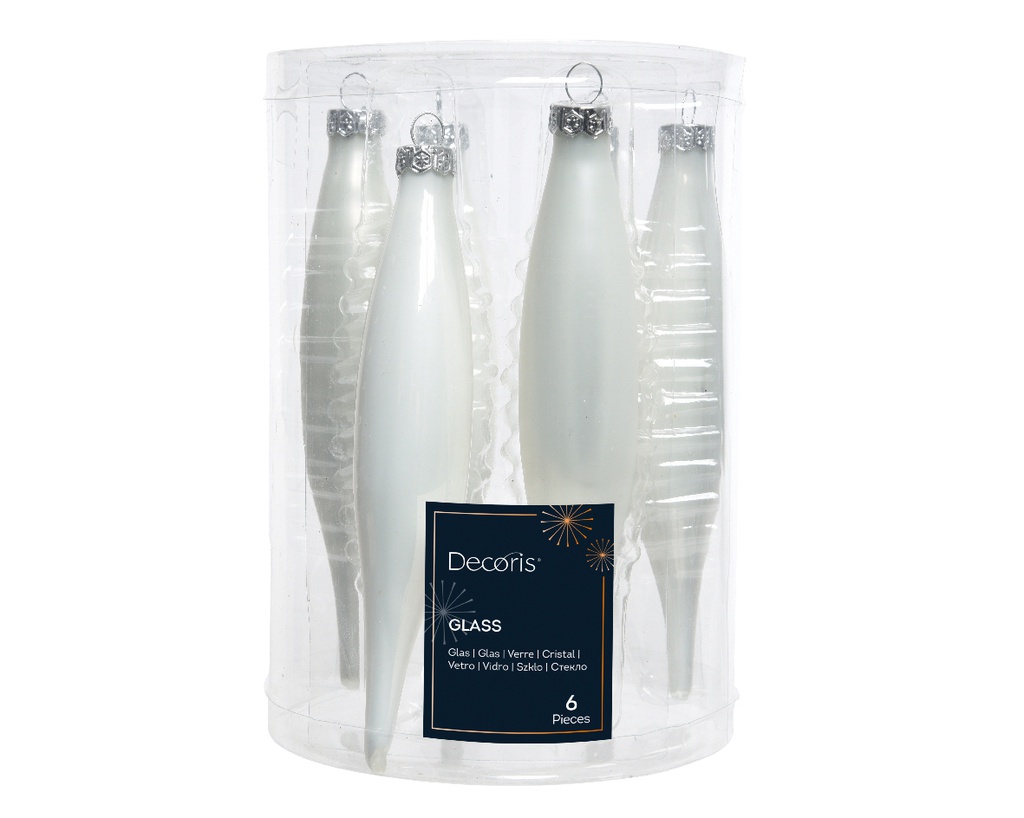 Decorazione in vetro ghiacciolo bianco x 6